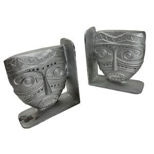 Tiki Mask Inspired Cast Iron Metal Bookends